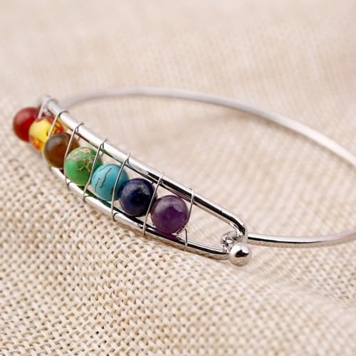 Yoga Colorful Chakra Stone Bracelet Alloy Wire Around Cuff Bracelet4