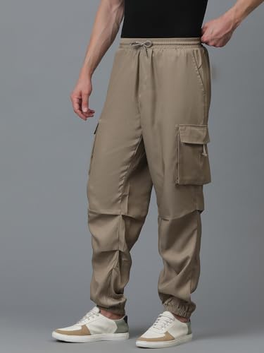 Image of KOTTY Men's Solid Mid Rise Utility Pocket Button Willow Blue Regular Cargo