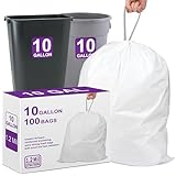 10 Gallon Heavy Duty Trash Bags 1.2 Mil THICK 100 Count with Reinforced Drawstring | Compatible with Rubbermaid Brute 10 Gallon Trash Can & Fit All 7, 9, 10, 13 Gallon Trash Can Tear & Leak Resistant