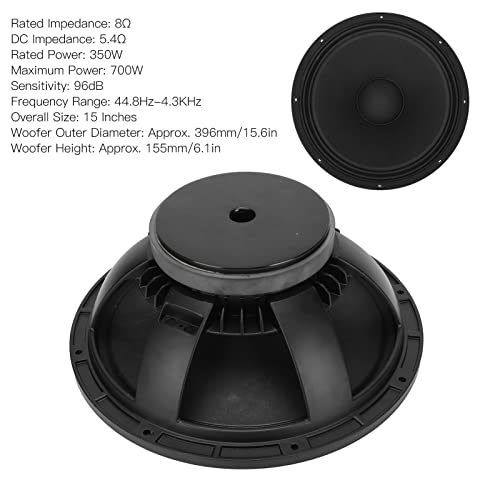15 Inch Woofer Loudspeaker, 8Ω 350W Rated Power 700W Maximum Power, 396Mm/15.6In Outside Diameter, Woofer Replacement Speaker For Professional Dj/Pa/Karaoke Speakers #TOP4