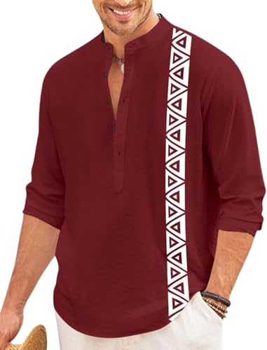 Image of FINIVO FASHION Men's Short Kurta with Printed Geometric Side Panel | Cotton Blend Full Sleeve Ethnic Topwear with Mandarin Collar | Stylish Indo-Fusion Kurta for Daily, Festive, or Casual Wear