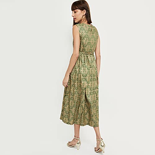 Image of Max Women's 100% Rayon Printed Round Neck A-line Dress Ankle Length Ethnic
