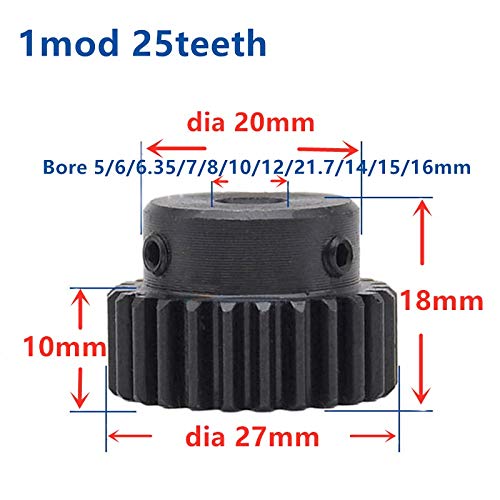 ZHENGGUIFANG ZGF-BR 2pcs 1Mod 15x15x500mm 1 Modulus High Precision Gear Rack Steel 2pcs 1M 25teeth Pinion CNC Gear Rack Steel Gear Pinions (Hole Diameter : 6.35mm, Number of Teeth : 25 Teeth)