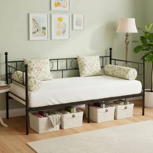 ZZINOKE Struttura per Divano Letto 90 x 190 cm, Divano Letto, Letto In Metallo, Struttura per Letto Singolo con Rete a Doghe, Soggiorno, Camera da Letto o Balcone, con Spazio Contenitore, Nero