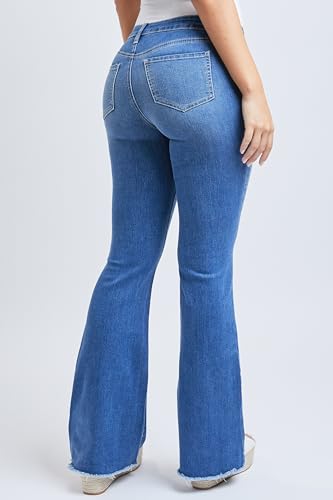 YMI Women's Frayed Hem Flare Jeans with Curved Front Seam4