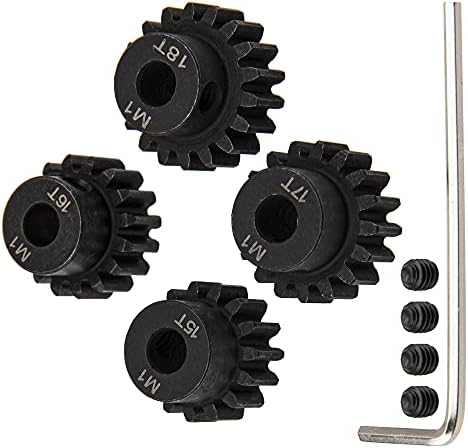 ShareGoo Mod 1 Hardened Steel M1 Pinion Gear Sets 15T 16T 17T 18T fit 5mm RC Motor Shaft Compatible with Arrma Traxxas Axial HSP Redcat Losi 1/8 1/10 Scale RC Car Truck Buggy