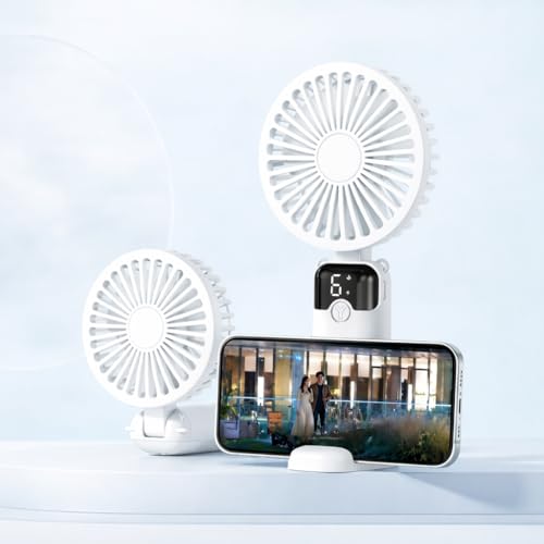 Image of One94Store Rechargeable Handheld Fan with 1800mAh Battery, 4-5 Hours Battery Backup, 6 Speed Touch Control, Portable Mini Fan with Mobile Stand for Travel, Office, Home & Outdoor Use (White)