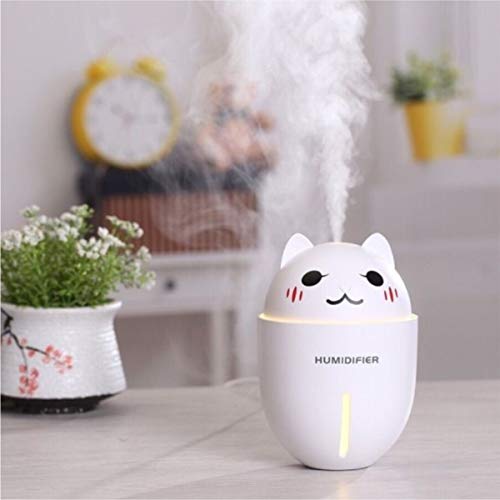 Difusor Umidificador Aromatizador Gato Led 320ml Mini Ventilador Lanterna USB 3 em 1 (Branco)
