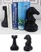 Decorative Chess Bookends for Shelves, Book Ends Decorative for Office Heavy Books, 7x7x4 inches, Black,1Pair/2Piece (Chess)