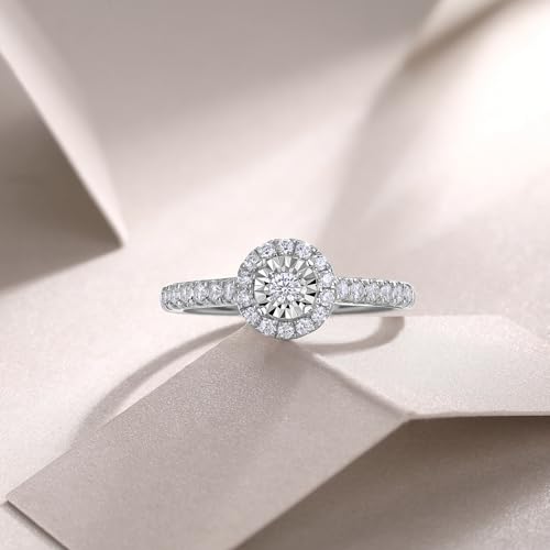 Sterling Silver Halo Lab Grown Diamond Engagement Ring, Pave Band2