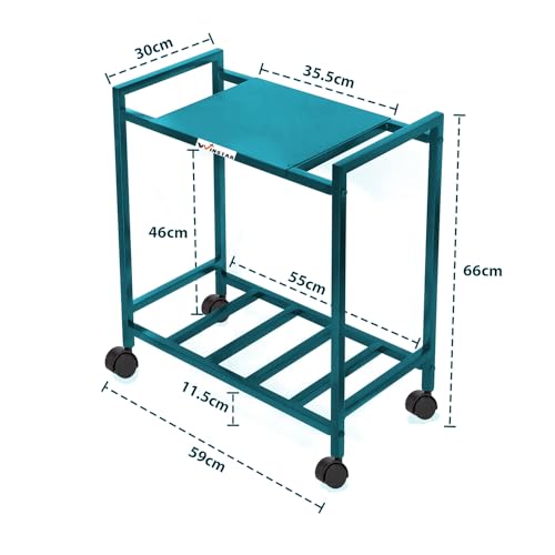 Image of WINSTAR 2-Tier UPS Stand for Home and Office | Metal Inverter Trolley with Wheels | Battery Holder for Inverter with Shelf | 2 Shelf (Single Battery Stand, Teal Color)