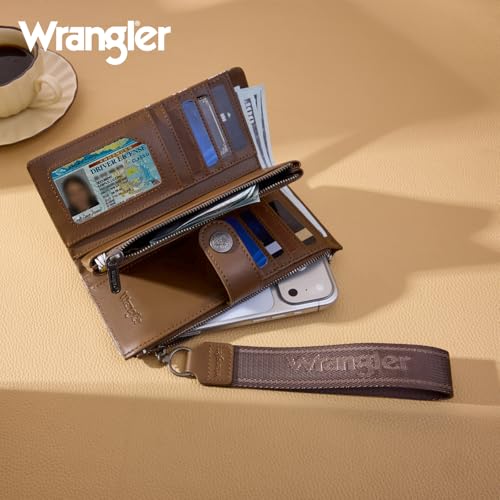 Image of Montana West X Wrangler Wristlet Wallets for Women Large Bifold Clutch Wallets with Coin Purse Smooth Zipper and Rfid Lining