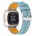 GhrKwiew Leder Uhrenarmband für Fitbit Sense, Echtes Leder Ersatzriemen Verstellbar Komfortable Ersatzband Zubehör Armband für Fitbit Versa 3/ Sense Armbänder (Hellblau)