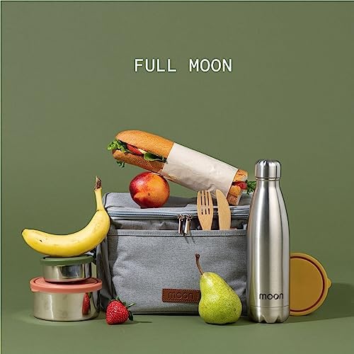 Moon Insulated Lunch Bag with Bottle Holder - Cool Bags for Women, Men, Adults and Kids - Thermal Lunch Boxes for Work, School, Picnic, Office - Lunch Tote Bag with Shoulder Strap (7 Litre, Black)