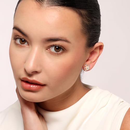 Image of Nilu's Collection Rose Gold Plated Triangular Design Pearl Stud Earrings With American Diamond for Women And Girls | Gift For Her | Anti- Allergy |Anti-Tarnish | Office Wear