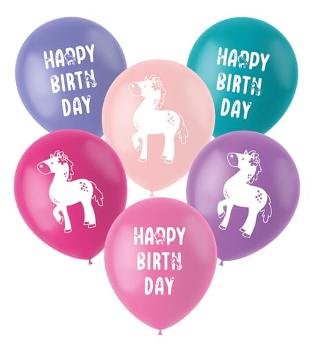 Folat 27509 Pferd Geburtstag Deko Rosa - Latexballons - Happy Horse - 33 cm - 6 Stück - Pferdparty Dekoration