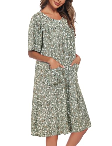 Image of COSUNIONY House Dresses for Women Cotton Short Sleeve House Coat Buttons Down Dusters Robe with Pockets S-XXL