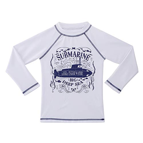 ESTAMICO Boys' Swim Shirt UPF 50+ Sun Protective Long-Sleeve Rashguard, White 5