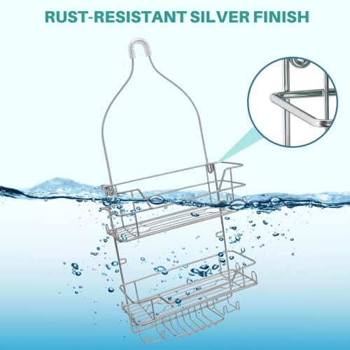 Kefanta Shower Caddy Over Shower Head, Silver Hanging Shower Organizer, Shower Storage Rack With Hooks For Razor, Bathroom Shampoo Holder #TOP6