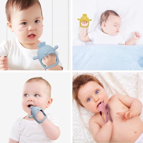 Image of Baby Teething Toy for 0-6 6-12 Months, Food Grade Silicone Teething Mitten, Anti Dropping Wrist Hand Teethers Baby Chew Toys for Sucking Needs, BPA Free Pack of 1 (Yellow)