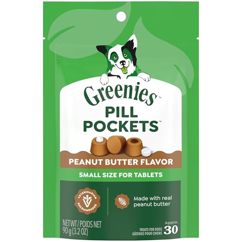 Image of Greenies Pill Pockets for Dogs Small Size, Tablet Pill Treats for Dogs, Peanut Butter Flavor, 3.2 oz. Pouch (Pack of 6)