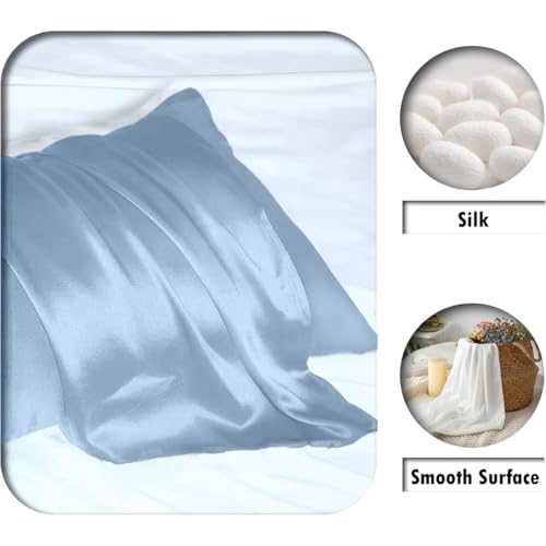 Mulberry Silk Pillowcase for Hair and Skin Queen Size 20"X 30" with Hidden Zipper Soft Breathable Smooth Cooling Pillow Covers for Sleeping(Blue,1Pcs) - image 7