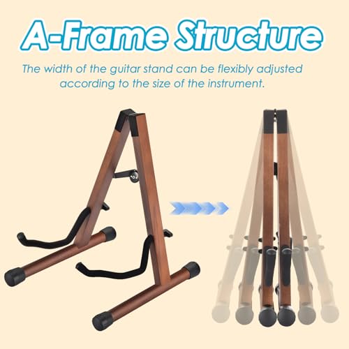 Image of Guitar Stand, Acoustic Guitar Stand, Folding A-Frame Electric Guitar Stand, Wooden Guitar Stands Floor For School Music Program, Concerts & Multiple Users, Easy to Assemble