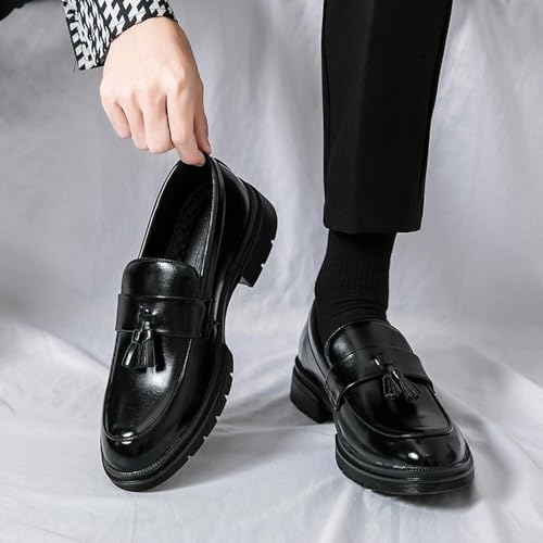 Mens Leather Slip-On Chunky Loafer Shoes with Tassel Fashion Round Toe Low Top Lug Sole Non-Slip Penny Loafers Business Dress Shoes for Men3