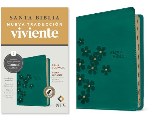 Biblia Compacta Ntv, Letra Gigante Con Filament: Sentipiel, Turquesa Floral, Índice, Letra Roja Con Índice Pulgar, Con Marcador De Cinta