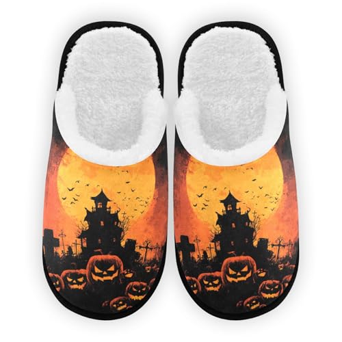 Halloween House Black Slippers For Women Men Soft Memory Foam Non-Slip Hallowmas Winter Indoor House Shoes Travel Slipper