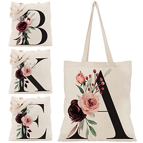 personalized tote bags for women - Floral Canvas Bags Gifts for Bridesmaid - Initial Tote Wedding Bag for Bridal Shower - Engagement Shoulder Totes Bags for Women - Bachelorette Party Gift for Girl - 15