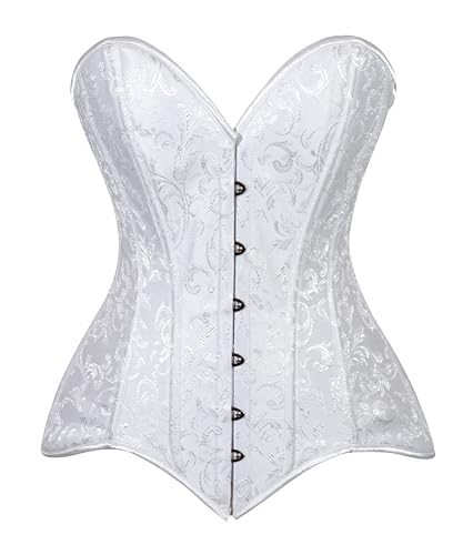 Daisy corsets Womens Womens White Brocade Overbust Corset Top Cincher W/Busk Closure2