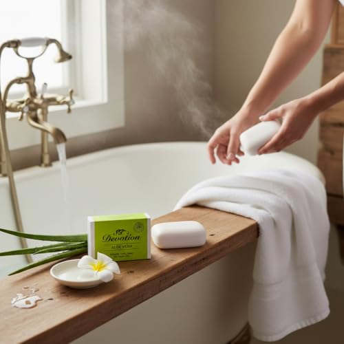 Image of Devotion Aloe Vera Natural Bath Soap | 75g | Pack of 6 | Moisturizing & Soothing | Gentle, Natural Ingredients