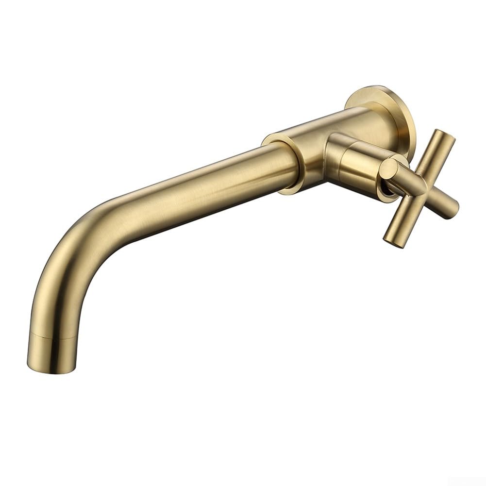 Itnxvkges Glod Brass Wall Mounted Swivel Spout Sink Faucet Basin Mixer Taps Brushed