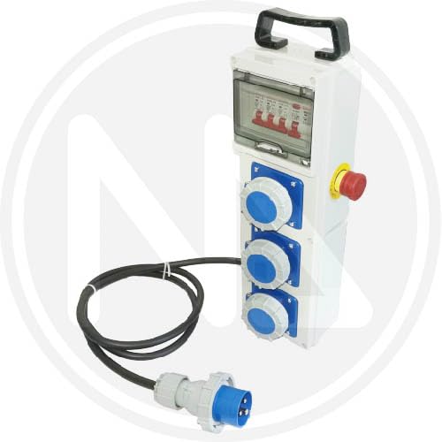 Cuadro eléctrico portátil 3 tomas + botón de emergencia