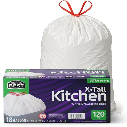 Heavy-Duty Trash Bags 120 count 18 Gallon White Ultra Thick Drawstring Garbage Bags Leak-Resistant for Home & Commercial Use Big Trash Bags Made in USA