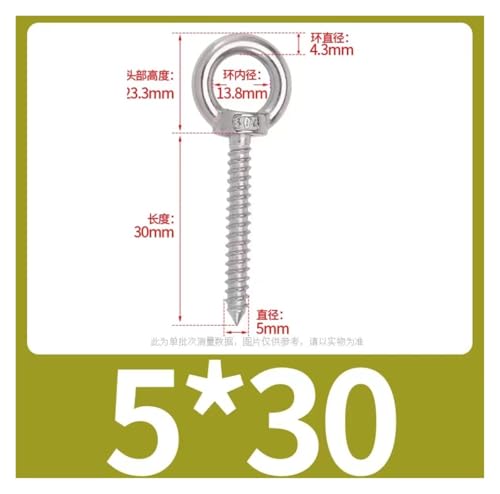 Pernos de ojo de acero inoxidable M4x50mm de rosca madera para fijación firme 4uds 7