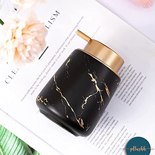 Image of Luxury Ceramic Soap Dispenser (Luxe Black) - 400ml Wide Modern Refillable Lotion Shampoo Handwash Bottle Matte Black with Gold Marbling Premium Countertop Accessory for Bathroom, Kitchen & Wash Basin