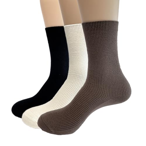 TeenFighter 3 Pairs Ultra-Soft Neutral Cotton and Wool Blend Socks - Athletic Aesthetic Crew Socks for Women and Girls