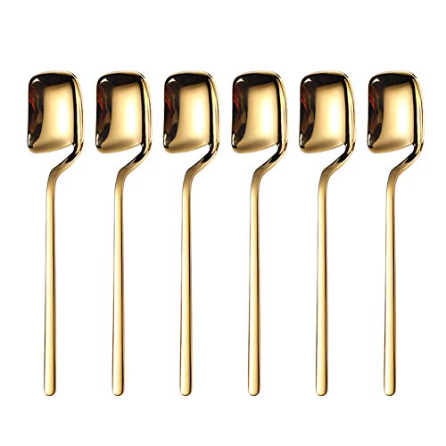 IQCWOOD Kaffeelöffel, 14 cm, Demitasse, Espresso, Edelstahl, kleiner Löffel, goldfarbene Teelöffel für Dessert, Zucker, Tee, Eis, 6 Stück