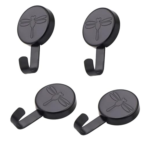 TONGNENGLIU Dragonfly Pattern Magnetic Hooks Heavy Duty,New Upgraded Neodymium Black Magnet Hook Strong Magnetic Hooks Holder for Hanging Kitchen Locker Classroom Cruise Cabins (Black 4 Piece)