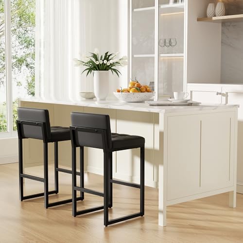 Image of Bar Stools Set of 2, Modern Counter Height Bar Stools with Back,24 inch Dark Grey