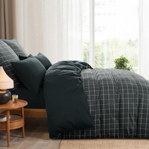 RUIKASI Bettwäsche 155x220 Baumwolle 2teilig Anthrazit mit Kopfkissenbezug – Ansicht 4
