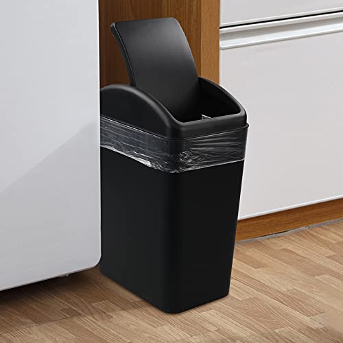 Image of Cand 1 Pack 4 Gallon Garbage Can, Plastic Trash Can with Swing Lid, 16 L (Black)