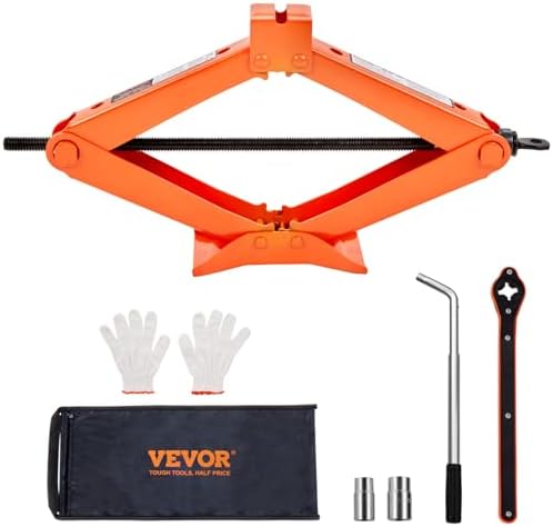 VEVOR Scissor Jack, 2.5 Ton/6613 lbs Scissor Car Jack with 3.7"-17.1" Lifting Range, Heavy Duty Tire Changing Kit, Includes Ratchet Wrench, Lug Wrench & Socket, Fits Most Cars Trucks Sedans SUV MPV