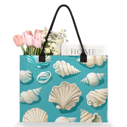 Conch Blue Tote Bag for Women Large Beach Bag Reusable Tote Bags for Work Travel Beach Shopping3