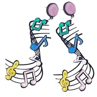 HEMOTON Colorful Music Note Dangle Earrings for Women Festival Jewelry Eye-catching Long Drop Earrings Unique Design Party Accessory