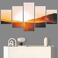 SIGNWIN 5 Panel Canvas Wall Art Coastal Orange Photography Relax/Calm Romantics Sunset Warm for Home Decorations Ready to Hang - 60