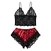 Produktbild Deloito Damen Lässig Satin Spitzen Pyjamas Set V-Ausschnitt Leibchen Tops Bowknot Shorts Dessous Nachtwäsche Lose Reizwäsche Schlafanzug Zweiteilige (Rot,Small)