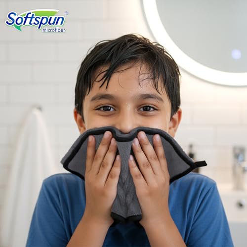Image of SOFTSPUN Microfiber Baby Hand & Face Wipes 280 GSM 20x30 Cms 4 Piece Towel Set Grey! Super Soft & Comfortable for Newborn Baby and Kids Quick Drying Ultra Absorbent in Small Size.